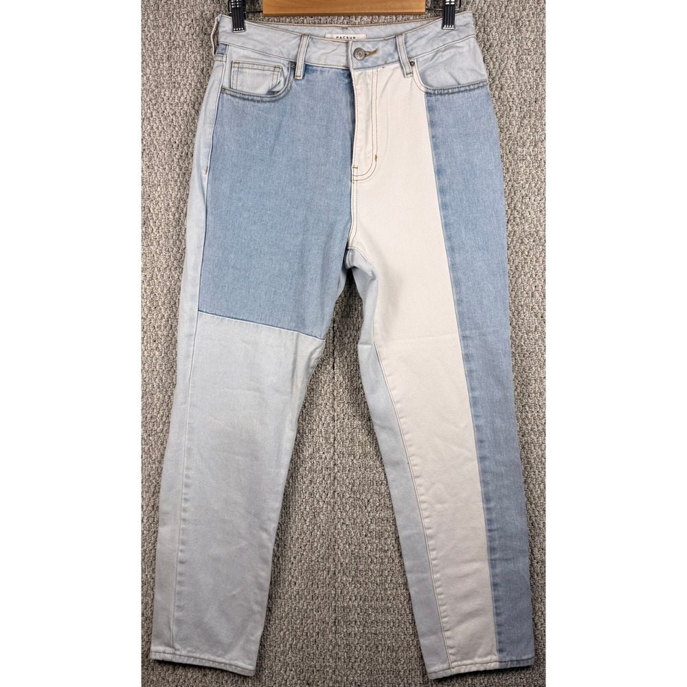 PacSun Mom Jean 27 Blue Colorblock Patchwork High Waisted Straight Leg Denim 90s